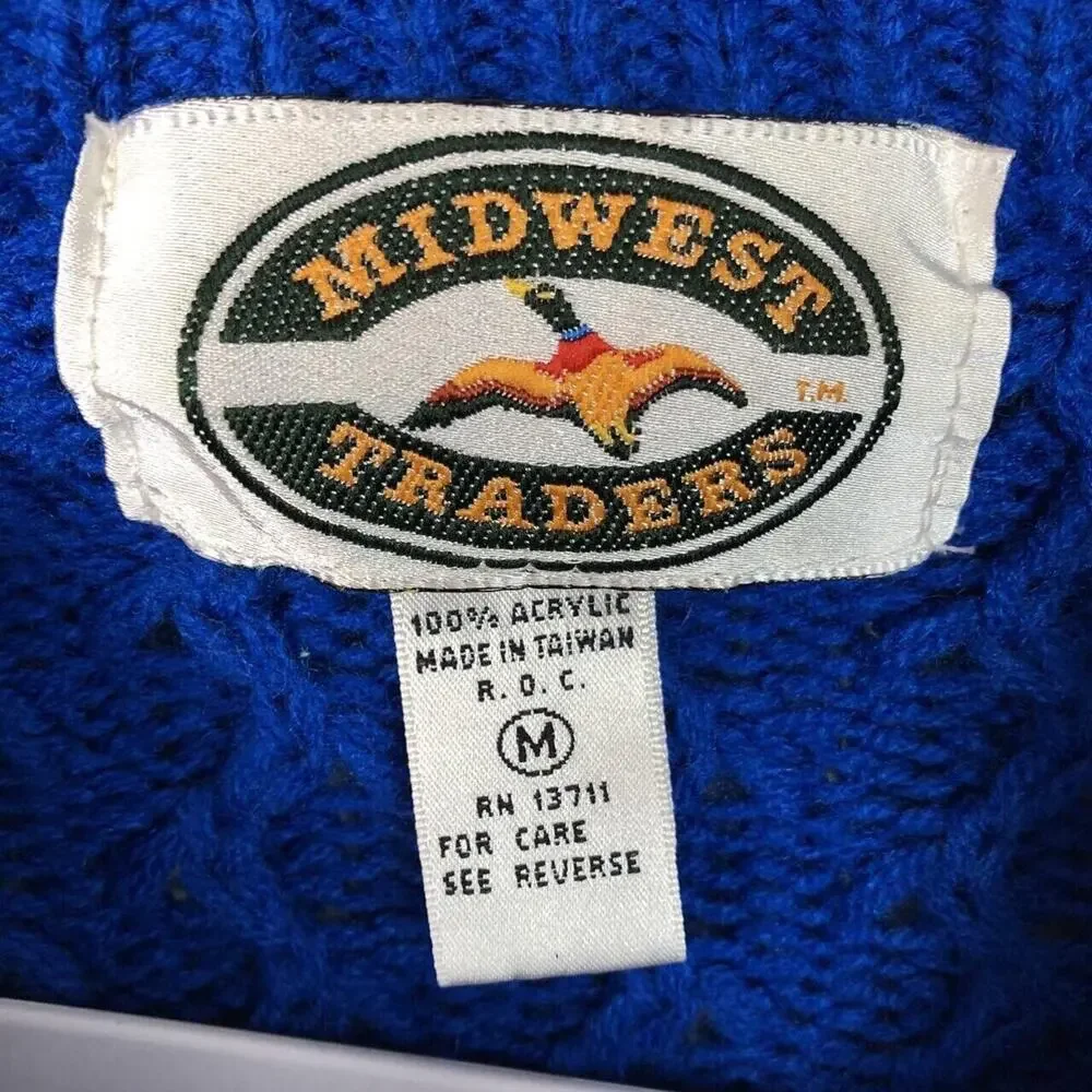 Vintage Midwest Traders Size Medium Blue Knit Sweater Cozy Winter Preppy Warm